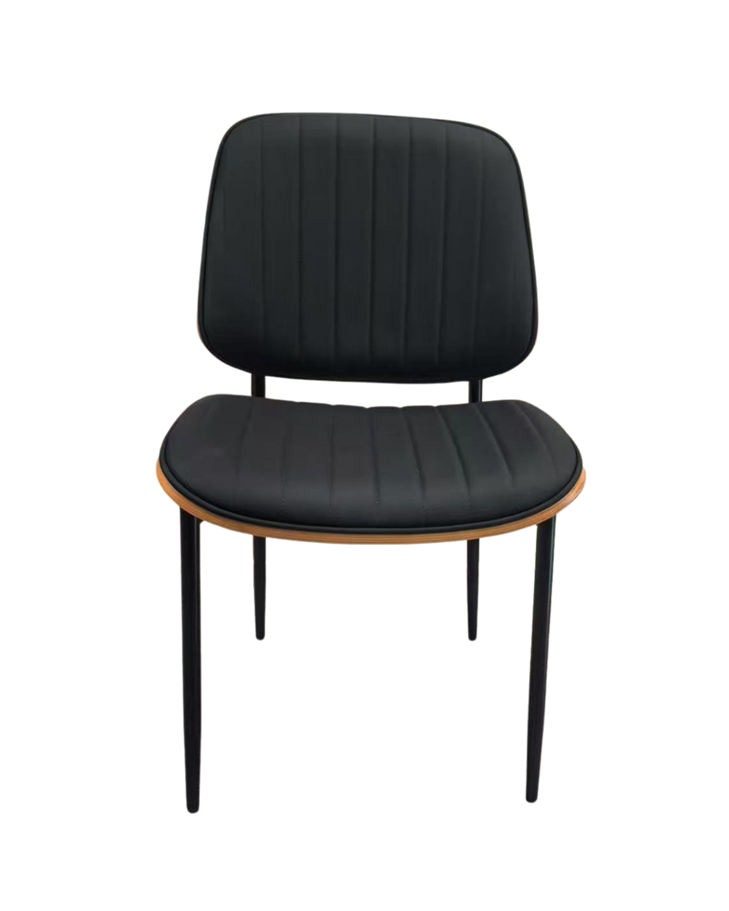 Mid-Century Indoor Modern Metal Chair with Black Vinyl