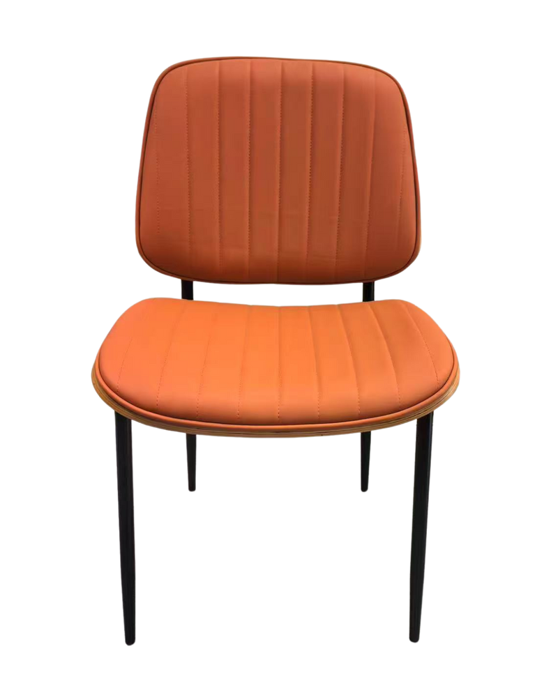 Mid-Century Indoor Modern Metal Chair with Orange Vinyl