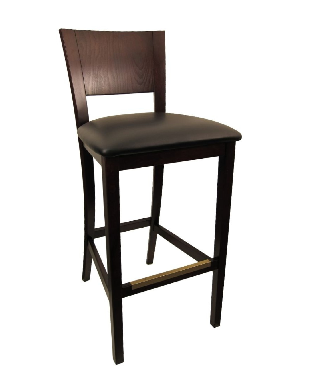 Dark Walnut Wood Barstool with Black Vinyl Seat