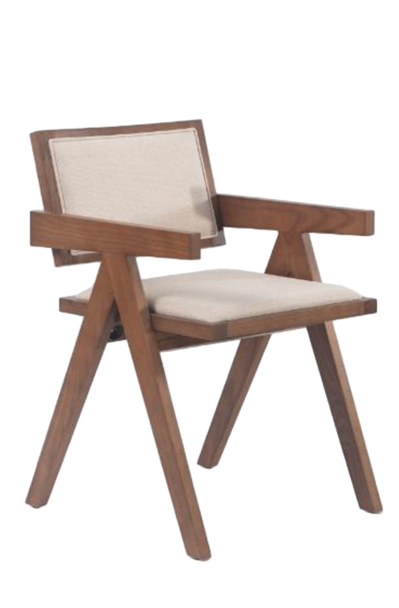 Walnut Rubber wood ArmChair with Beige Vinyl Seat and Back, Finish Walnut