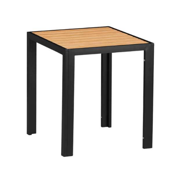 24" x 24" Outdoor Aluminum Table Finish Natural with Imitation Teak Slats
