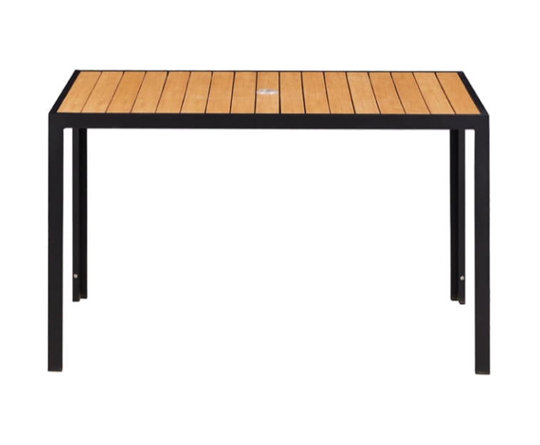 30" x 48" Outdoor Aluminum Table Finish Natural with Imitation Teak Slats