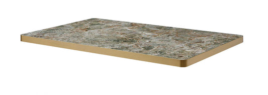 Emerald Green Sintered Stone Table Top W/ Gold Stainless Steel Edge