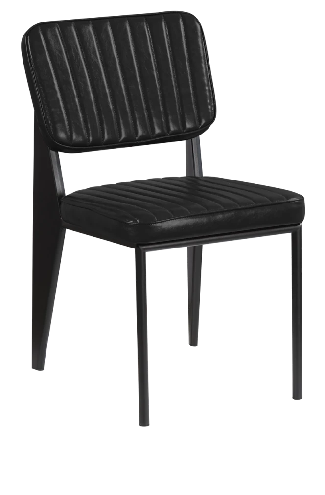 Black Metal Armless Chair with Black Vinyl Seat & Back