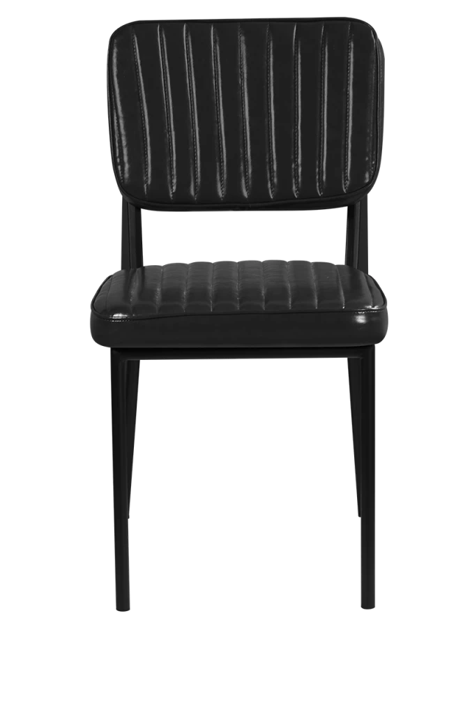 Black Metal Armless Chair with Black Vinyl Seat & Back