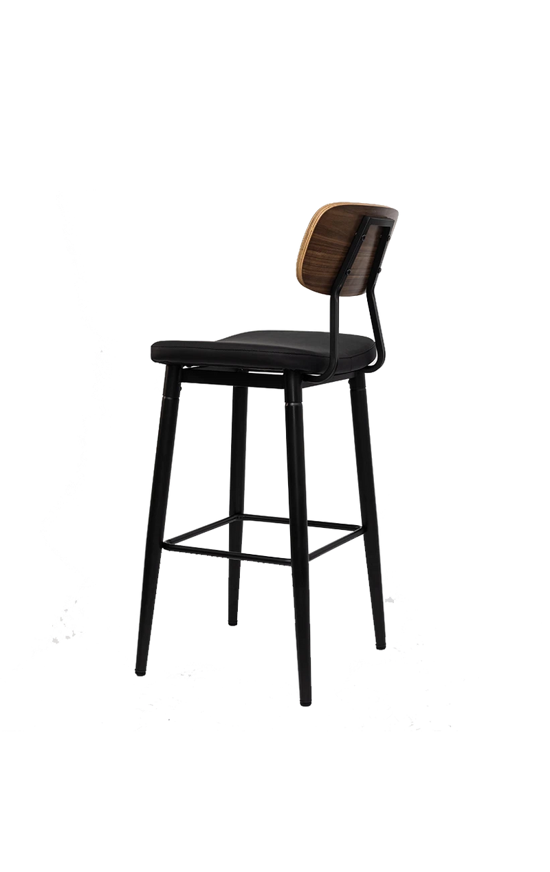Metal Barstool with Walnut Back&Black PU ,Finish Black