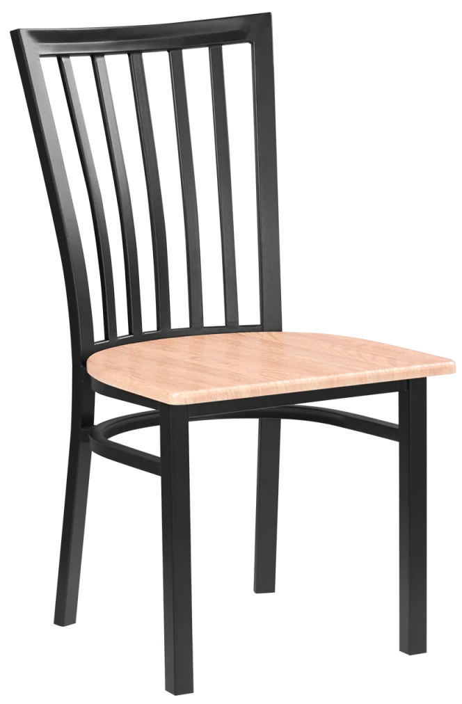 Elongated Vertical Back Metal Chair w/ Veneer Seat