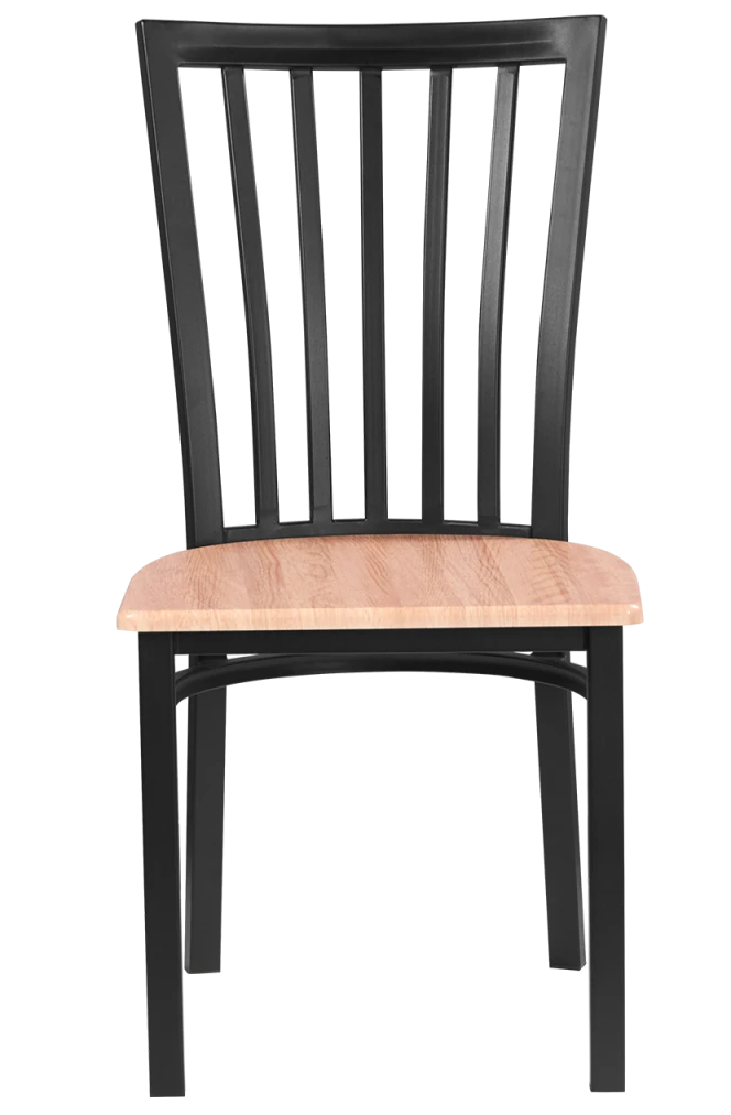 Elongated Vertical Back Metal Chair w/ Veneer Seat