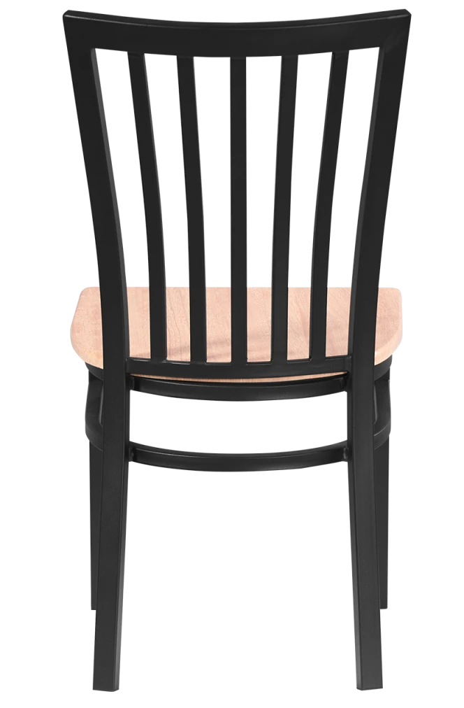 Elongated Vertical Back Metal Chair w/ Veneer Seat