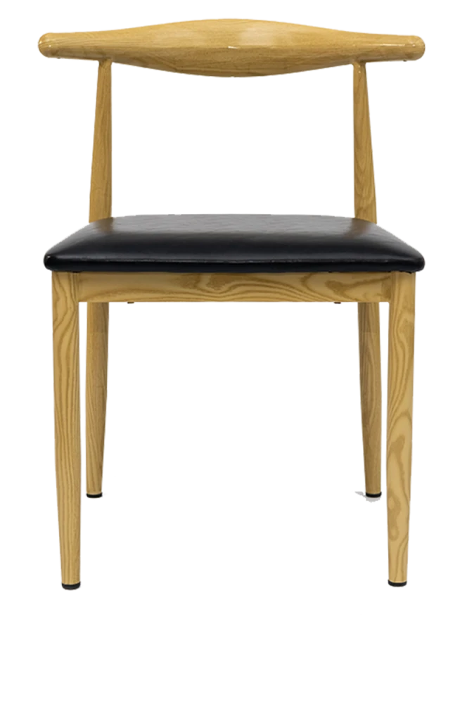 Natural Wood Grain Finish Metal Chair w/. Black Vinyl Seat