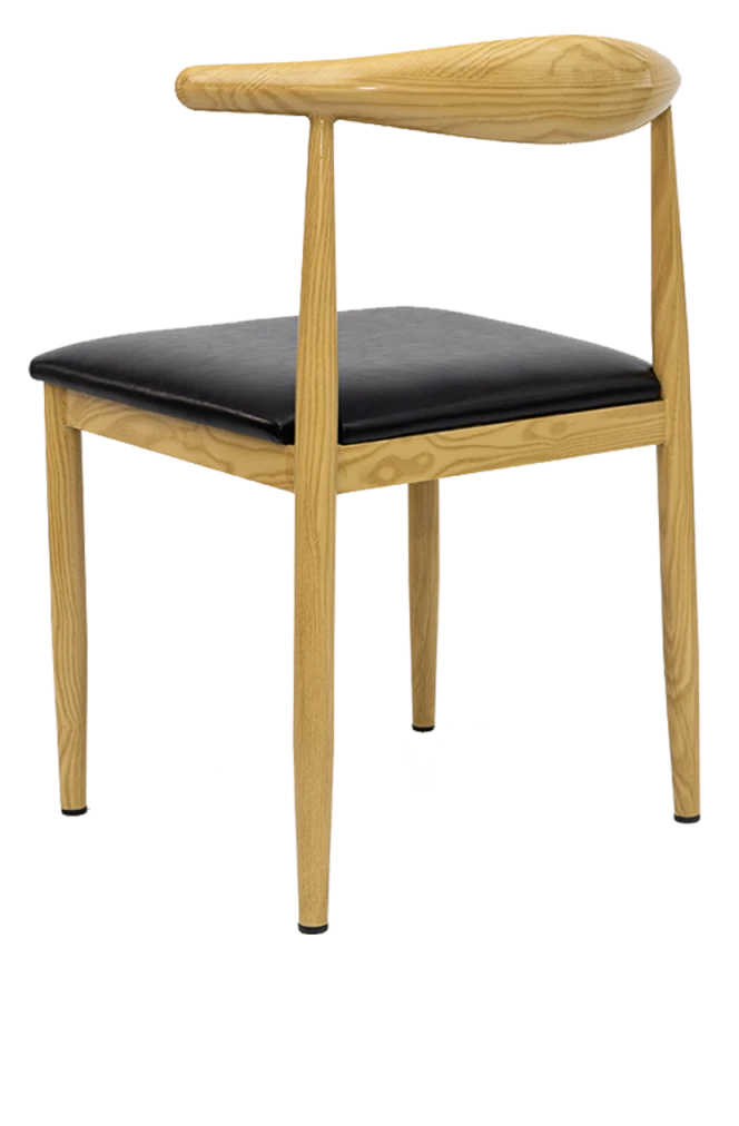Natural Wood Grain Finish Metal Chair w/. Black Vinyl Seat