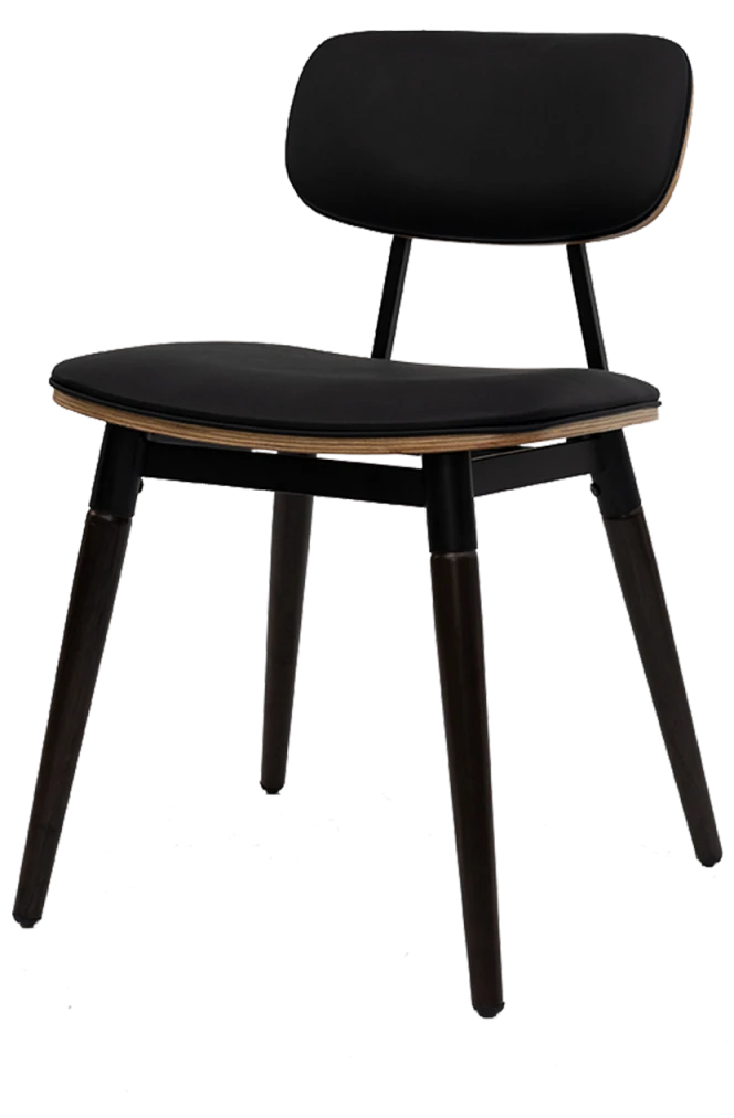 Steel Chair w/ Brown Finished Wood Grain & Black Vinyl Back & Seat