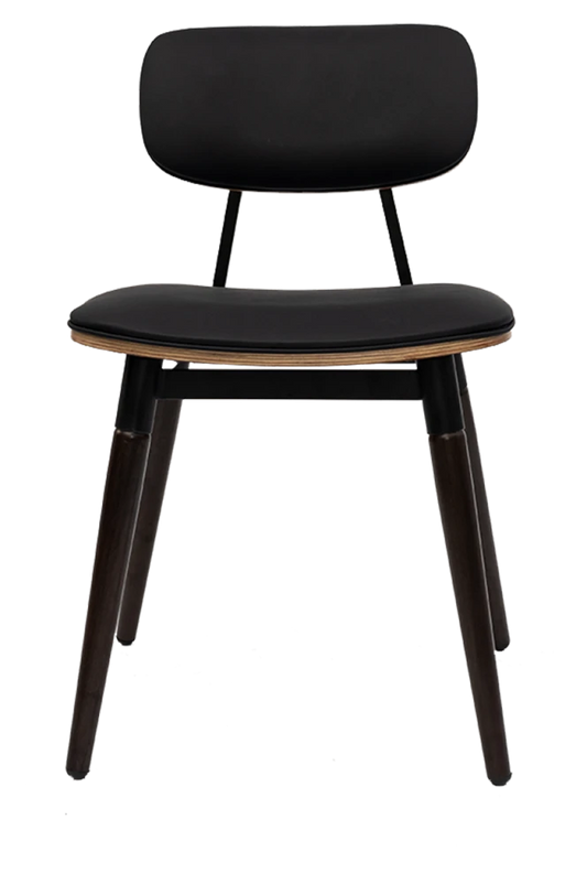 Steel Chair w/ Brown Finished Wood Grain & Black Vinyl Back & Seat