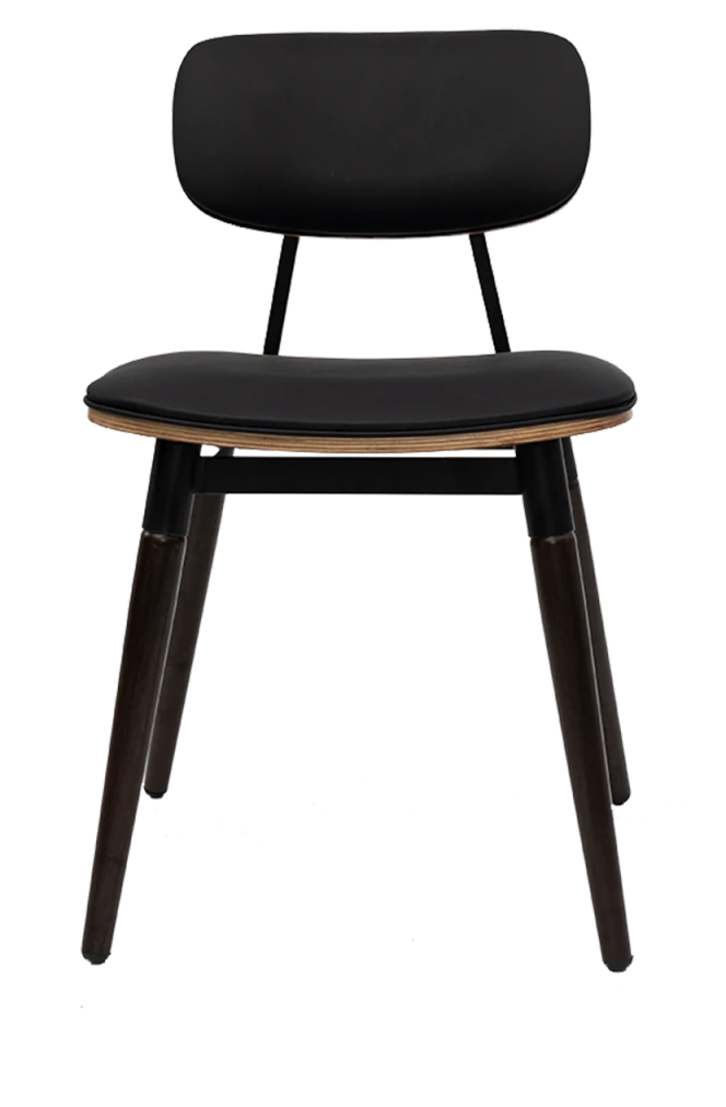 Steel Chair w/ Brown Finished Wood Grain & Black Vinyl Back & Seat