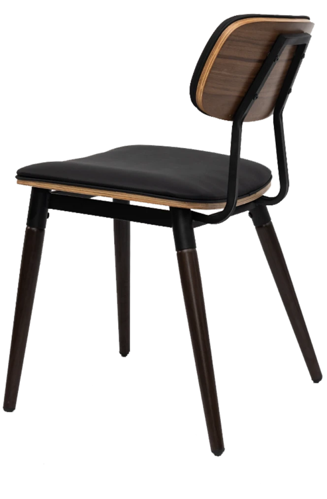 Steel Chair w/ Brown Finished Wood Grain & Black Vinyl Back & Seat