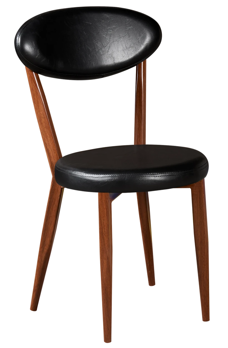 Wood Grain Steel Chair in Brown Finish w/ Black Vinyl Seat & Back