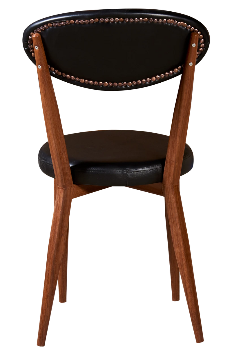 Wood Grain Steel Chair in Brown Finish w/ Black Vinyl Seat & Back