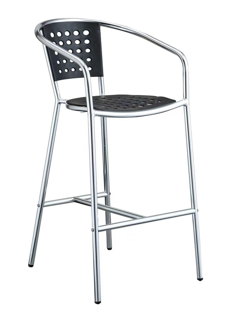 Outdoor Silver Aluminum Barstool with Black Resin Seat and Back