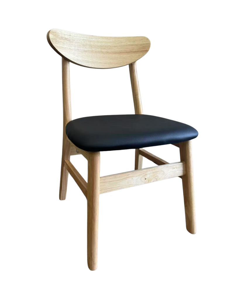 Natural Rubber Wood Chair with Gray Seat