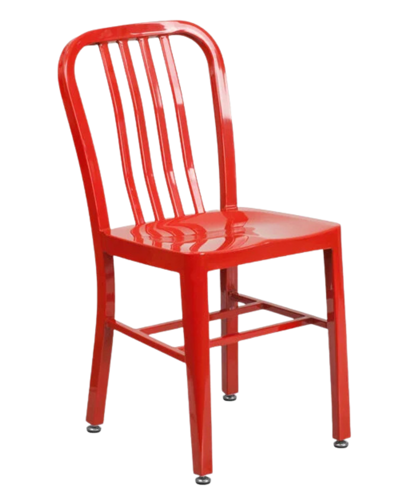 Red Metal Indoor /Outdoor Chair with Vertical Slide Back