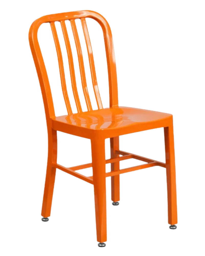 Orange Metal Indoor /Outdoor Chair with Vertical Slide Back
