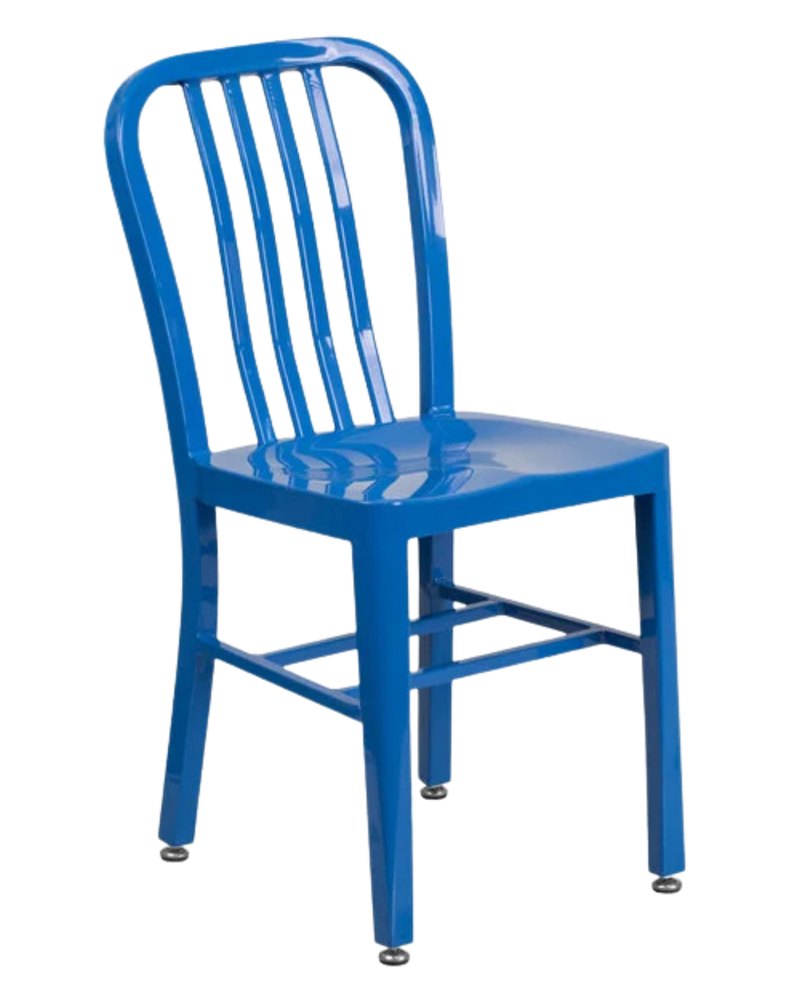 Blue Metal Indoor /Outdoor Chair with Vertical Slide Back