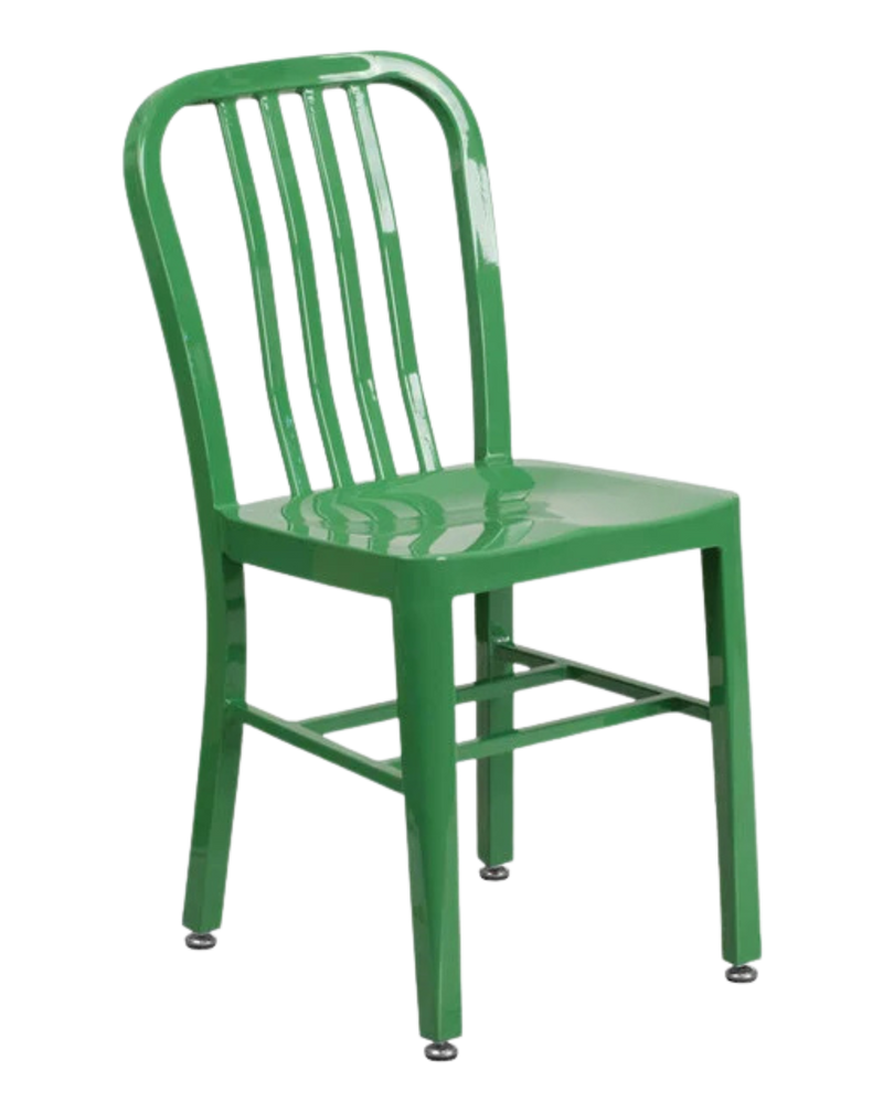 Green Metal Indoor /Outdoor Chair with Vertical Slide Back