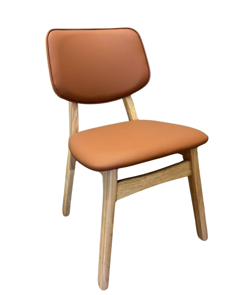 Rubber Wood Chair with Orange Seat, Finish Natural