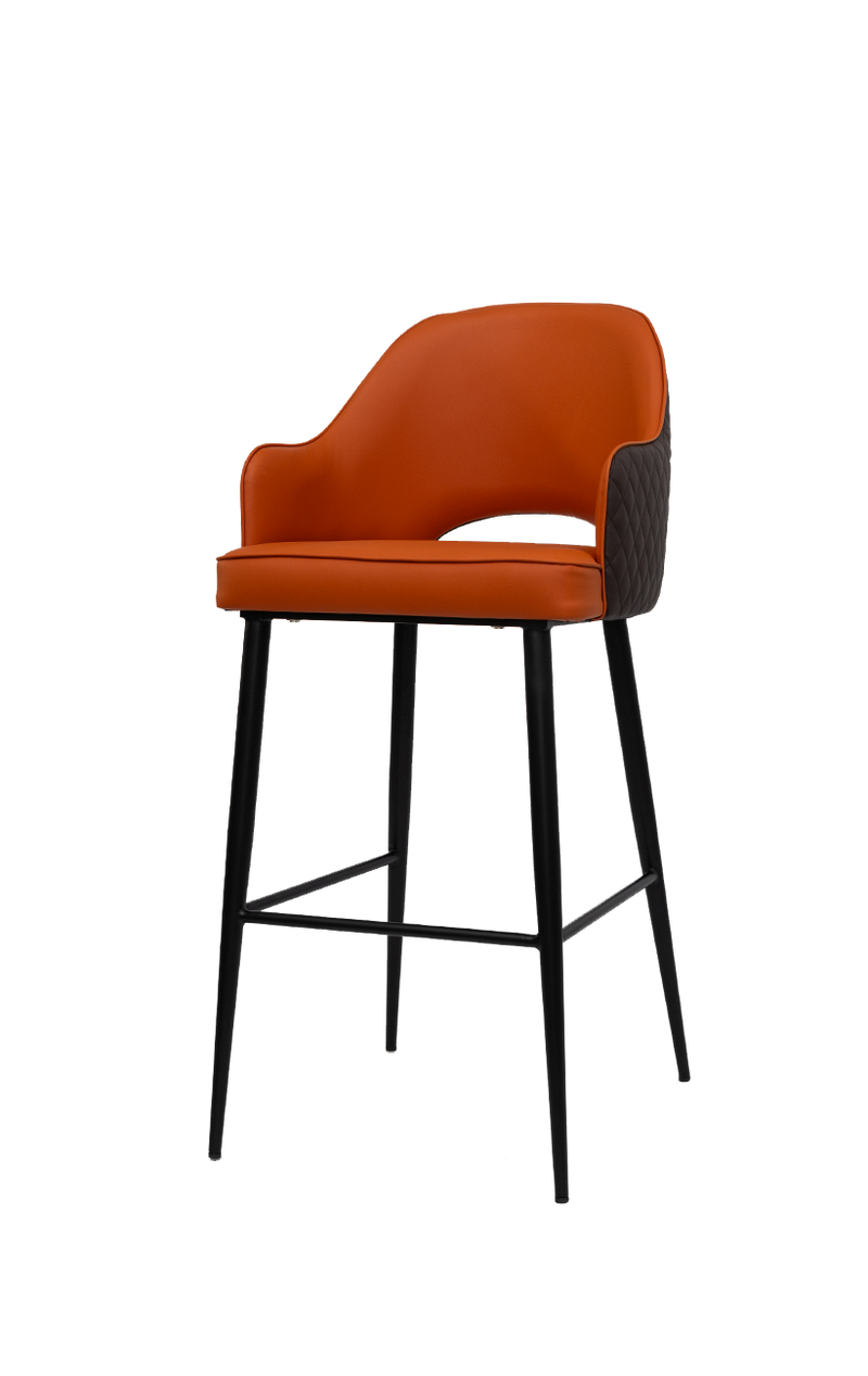 Vintage Steel Barstool With Orange Vinyl Seat and Back