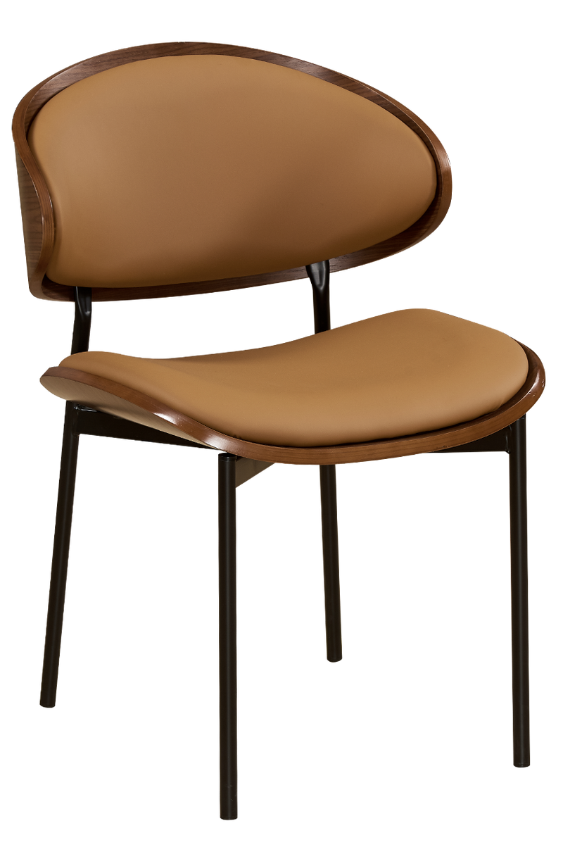 Indoor Modern Black Metal Chair with Brown Cushioned Seat and Back