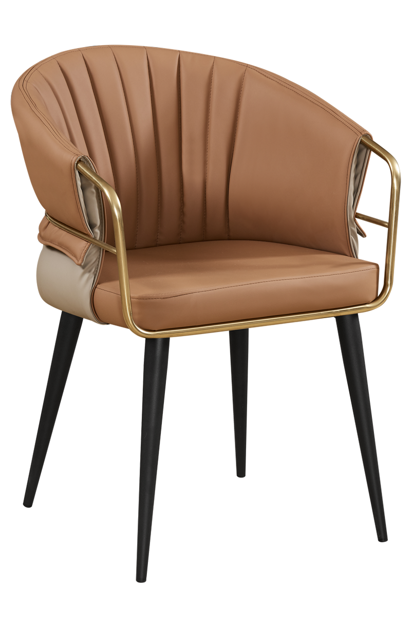 Golden Metal Arm and Black Frame Chair with Brown Vinyl Seat & Back