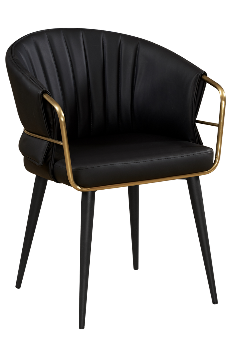 Golden Metal Arm and Black Frame Chair with Black Vinyl Seat & Back