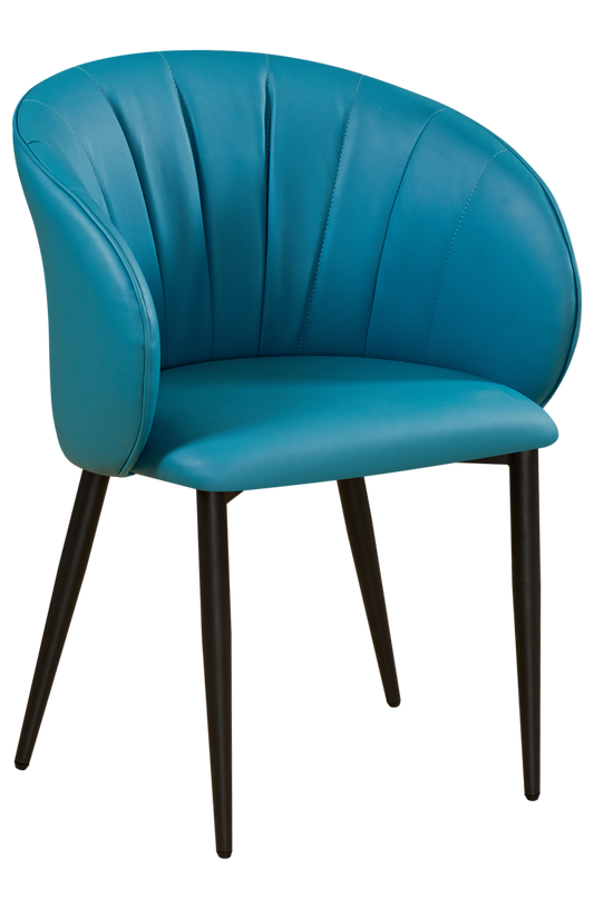 Indoor Modern Black Metal Chair with Cushioned Seat and Blue Back