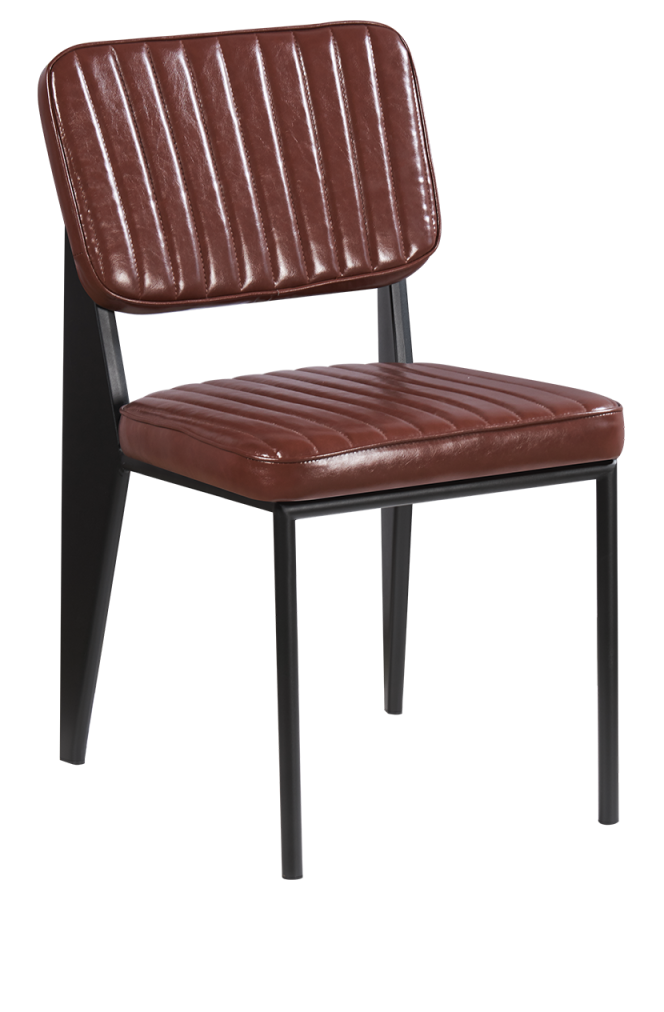 Indoor Black Metal Armless Chair with Brown Vinyl Seat and Back