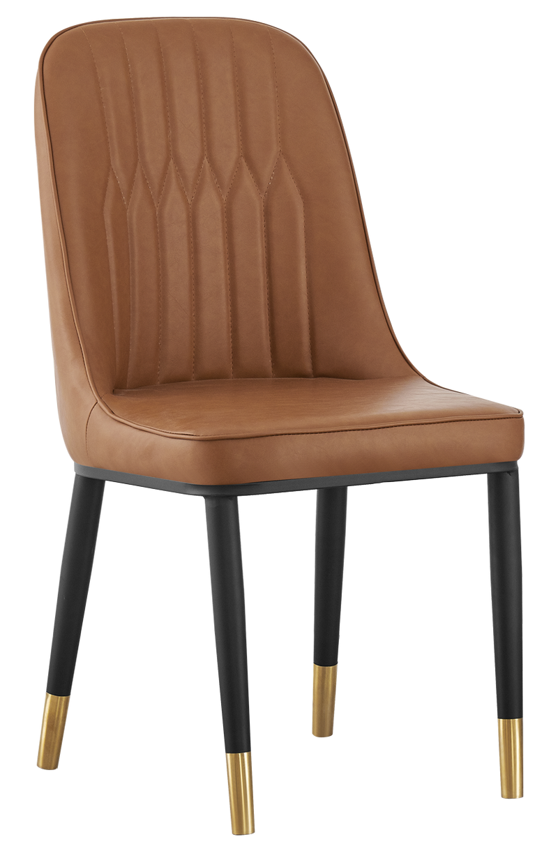 Indoor Black Steel Chair with Vinyl Seat and Back in Brown