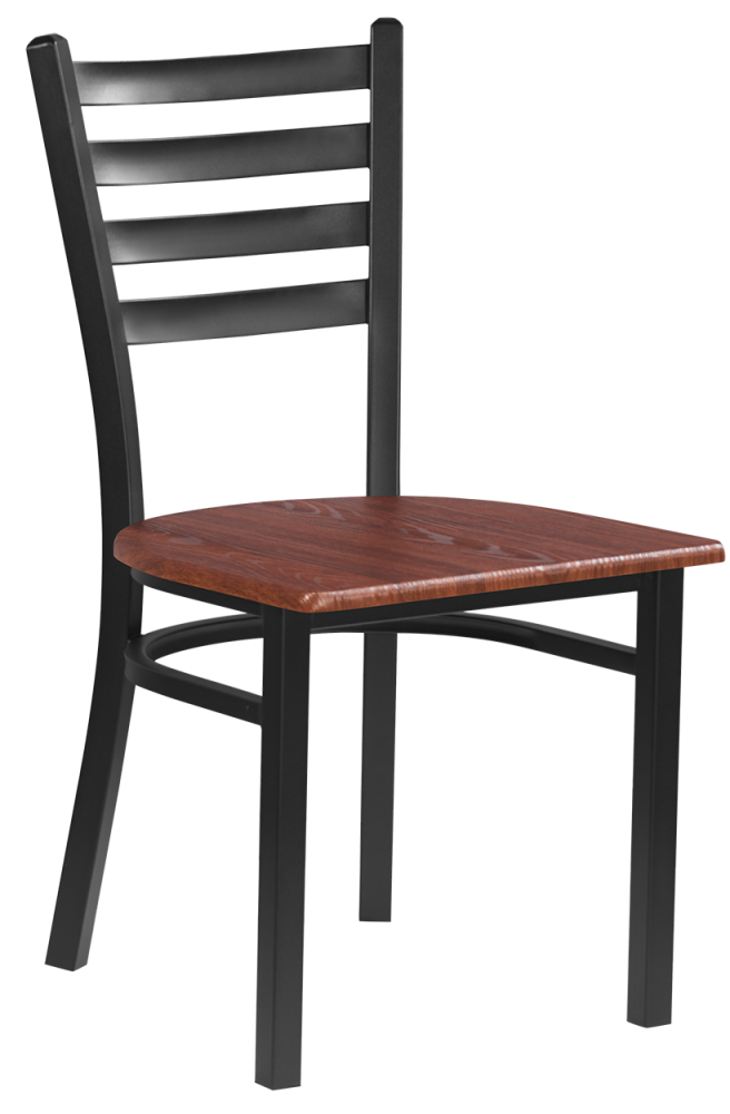 Indoor Black Steel Ladder Back Chair w/ Vinyl Seat