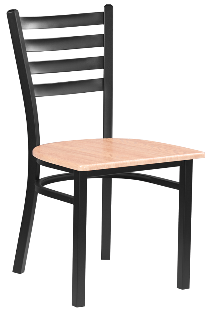 Indoor Black Steel Ladder Back Chair w/ Vinyl Seat