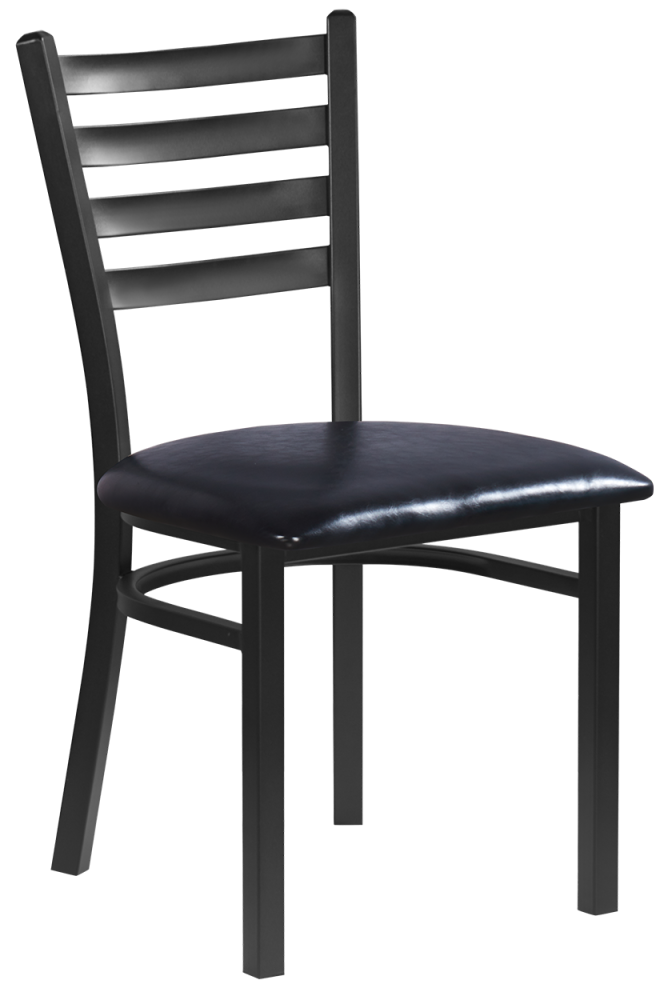 Indoor Black Steel Ladder Back Chair w/ Vinyl Seat