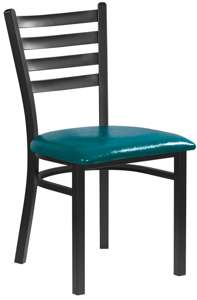 Indoor Black Steel Ladder Back Chair w/ Vinyl Seat