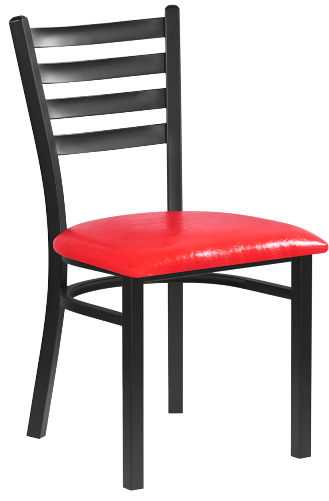 Indoor Black Steel Ladder Back Chair w/ Vinyl Seat