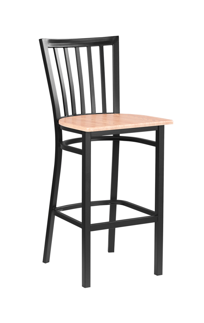 Black Steel Barstool with Veneer Seat Finished Natural