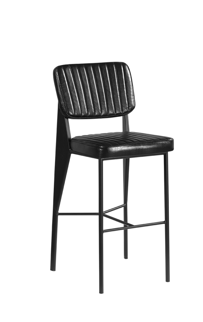 Black Metal Armless Barstool with Black Vinyl Seat & Back