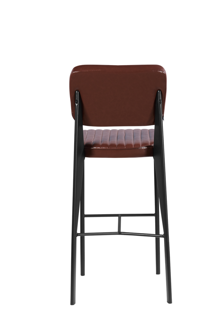Indoor Black Metal Armless Bar Stool with Brown Vinyl Seat and Back
