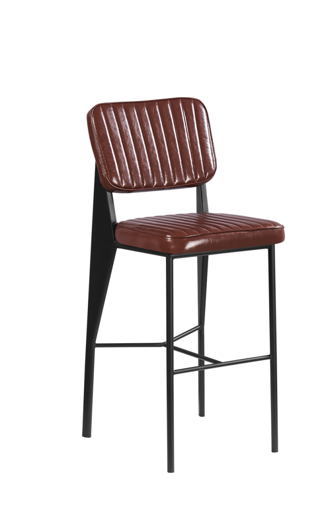 Indoor Black Metal Armless Bar Stool with Brown Vinyl Seat and Back