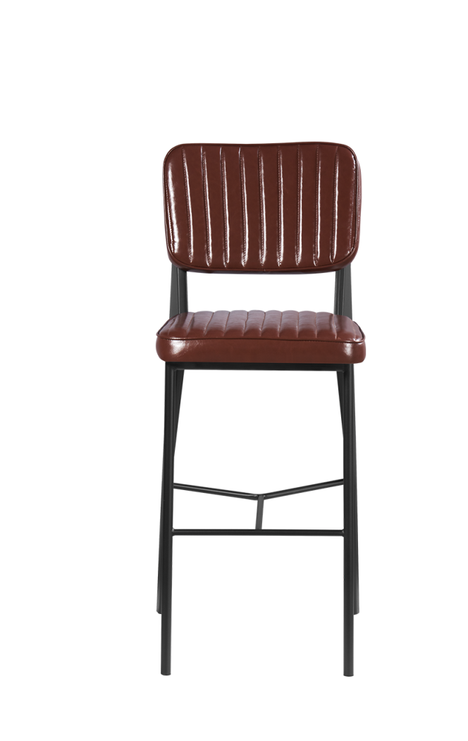 Indoor Black Metal Armless Bar Stool with Brown Vinyl Seat and Back