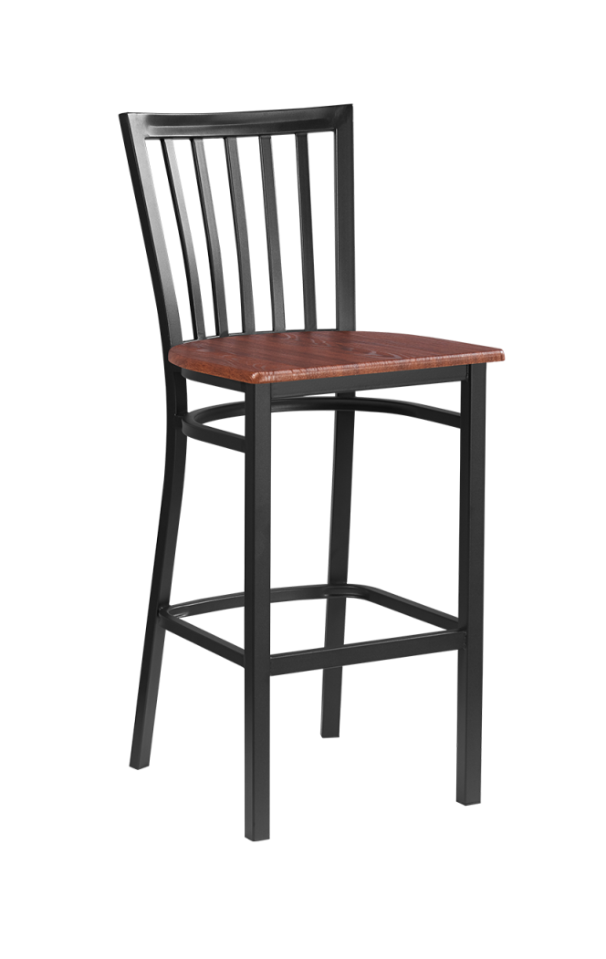 Black Steel Barstool with Veneer Seat Finished Natural