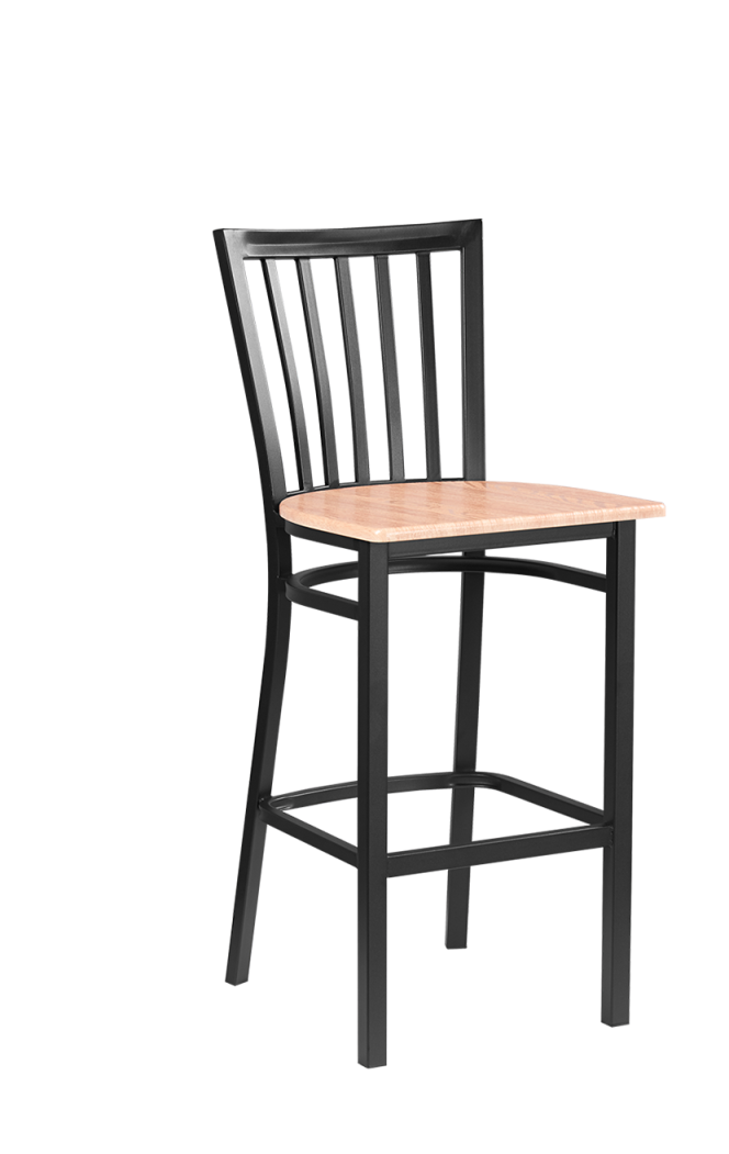 Black Steel Barstool with Veneer Seat Finished Natural