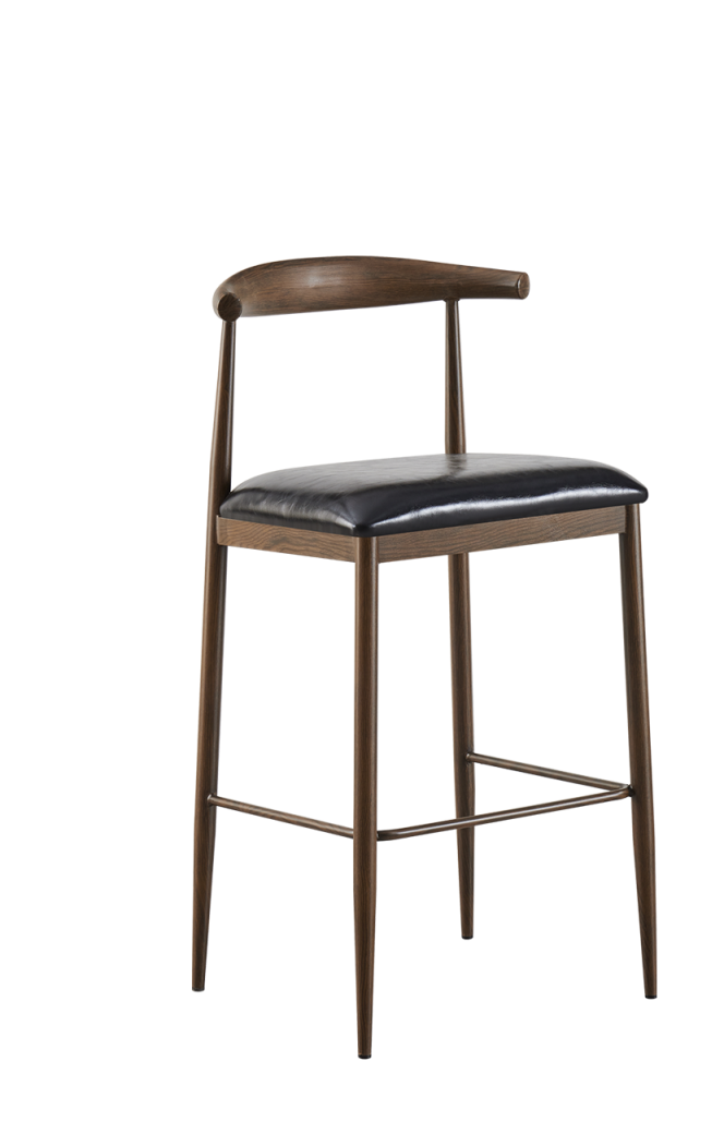 Walnut Wood Grain OX Barstool with Black Seat, Finish Walnut