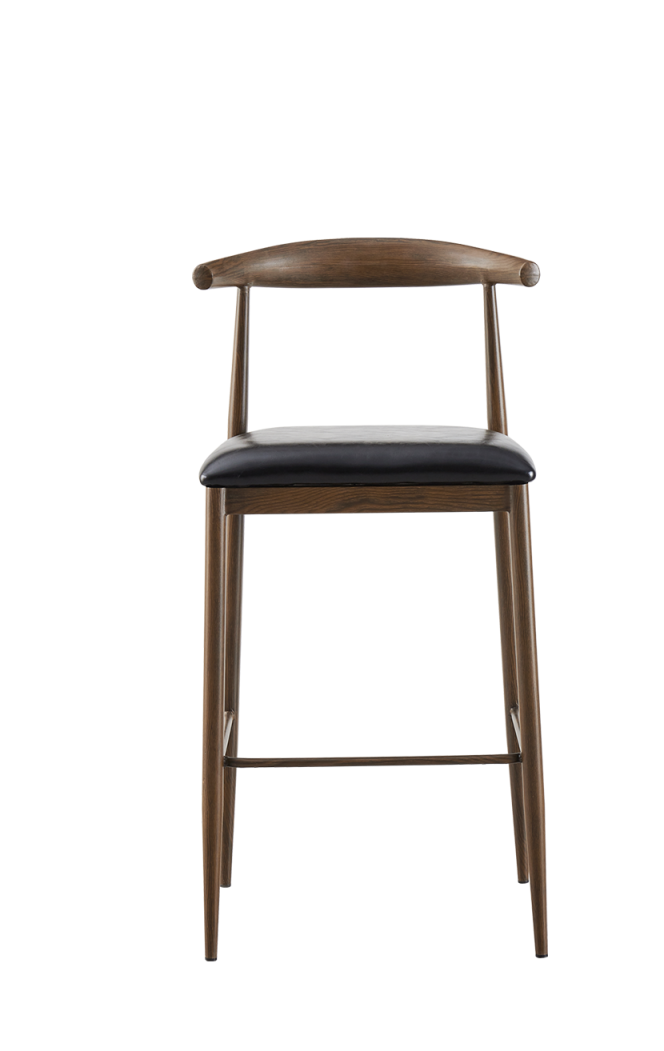 Walnut Wood Grain OX Barstool with Black Seat, Finish Walnut