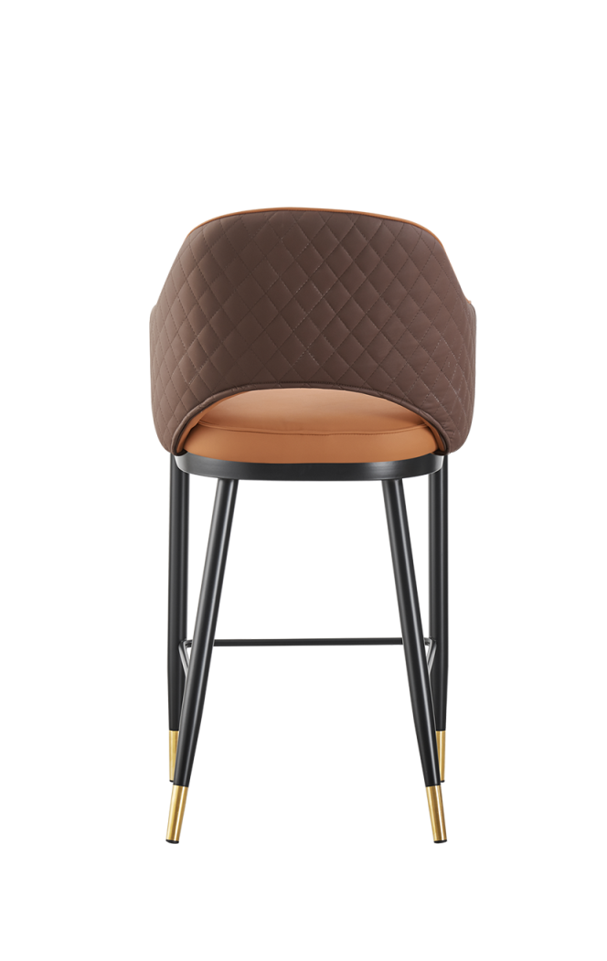 Light Orange Vinyl Seat and Back  Steel Barstool With Gold Base